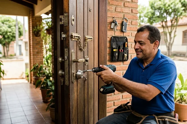 Fechaduras e dispositivos de segurança em uma residência em Itu.